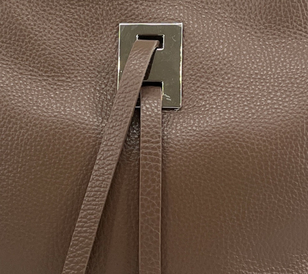 Sac seau en cuir grainé MEGEVE Taupe foncé