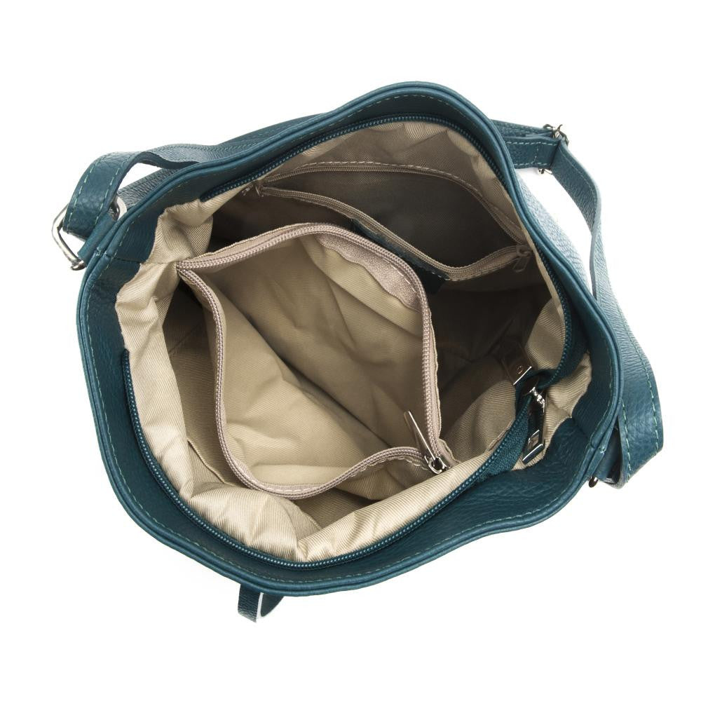 Sac seau en cuir grainé MEGEVE Bleu vert canard