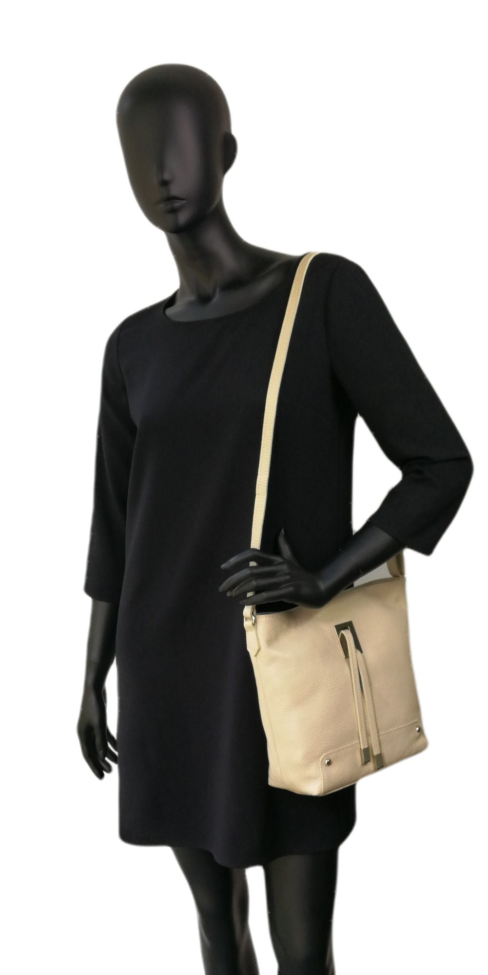 Sac seau en cuir grainé MEGEVE Beige crème