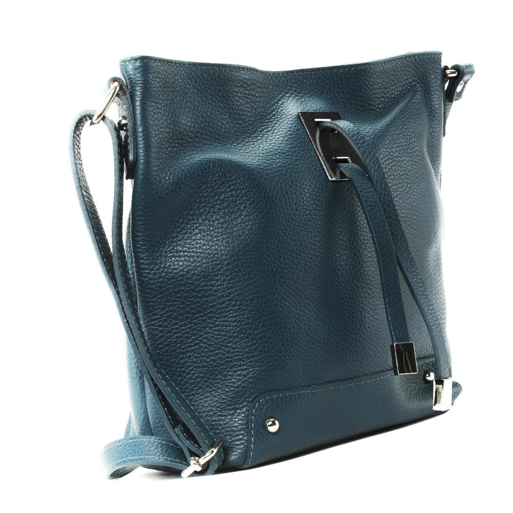 Sac seau en cuir grainé MEGEVE Bleu vert canard