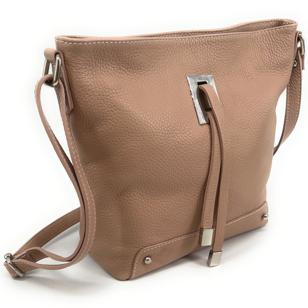 Sac seau en cuir grainé MEGEVE Rose nude