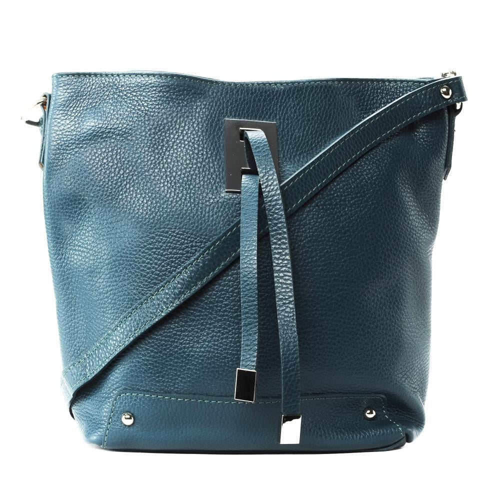 Sac seau en cuir grainé MEGEVE Bleu vert canard