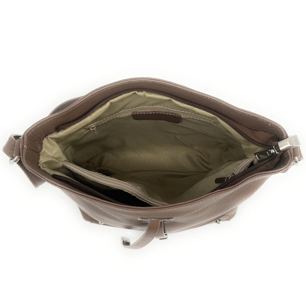 Sac seau en cuir grainé MEGEVE Taupe foncé