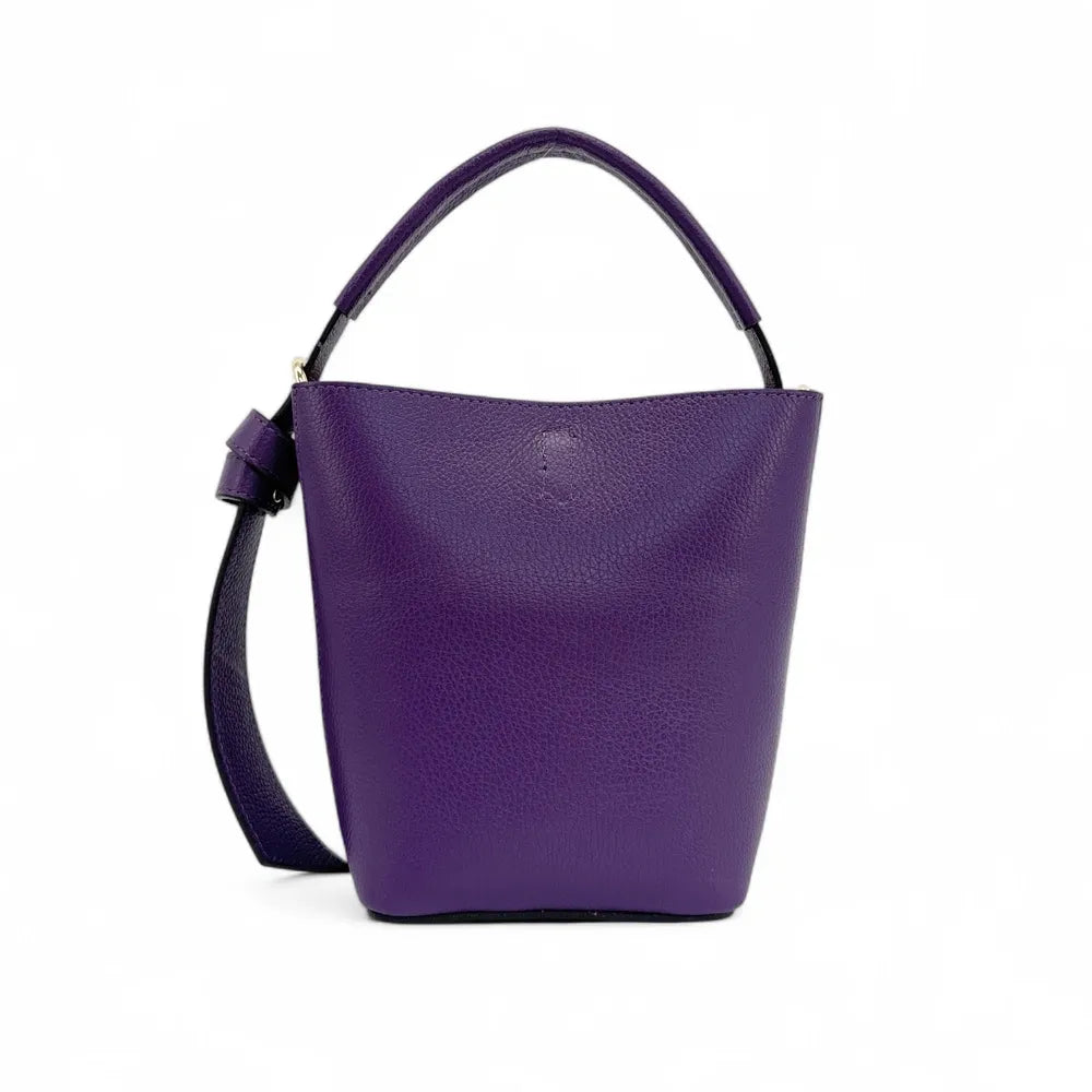 Sac seau et pochette en cuir grainé BIRDIE Violet