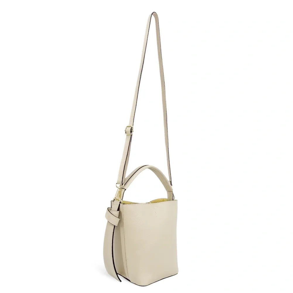 Sac seau et pochette en cuir grainé BIRDIE Taupe clair