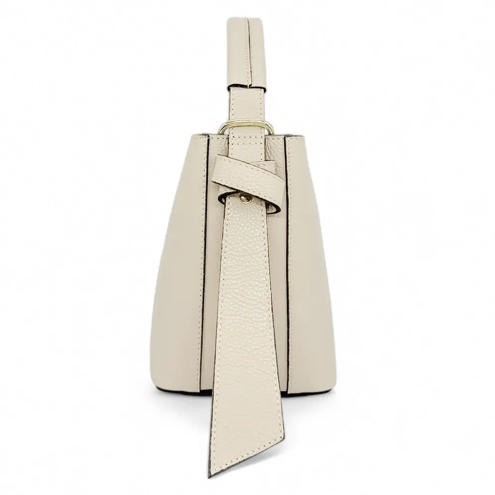 Sac seau et pochette en cuir grainé BIRDIE Taupe clair