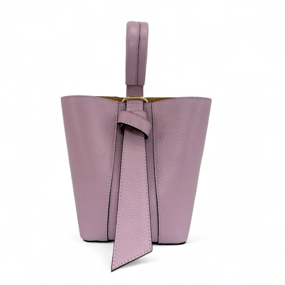 Sac seau et pochette en cuir grainé BIRDIE Lilas
