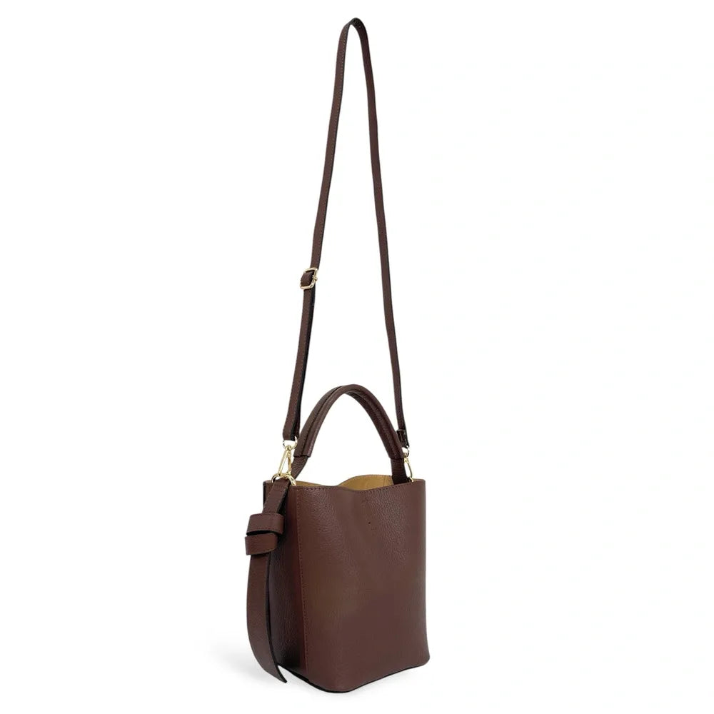 Sac seau et pochette en cuir grainé BIRDIE Chocolat