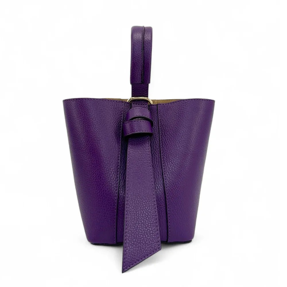 Sac seau et pochette en cuir grainé BIRDIE Violet