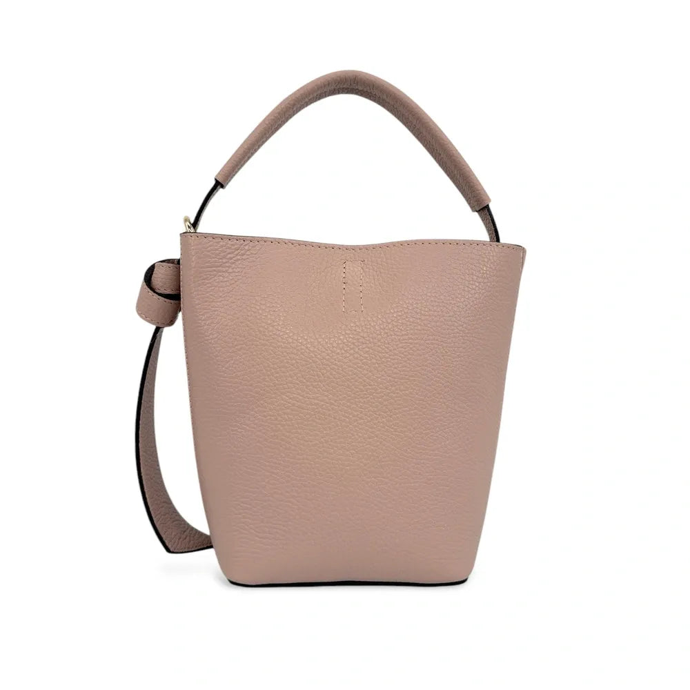 Sac seau et pochette en cuir grainé BIRDIE Rose nude
