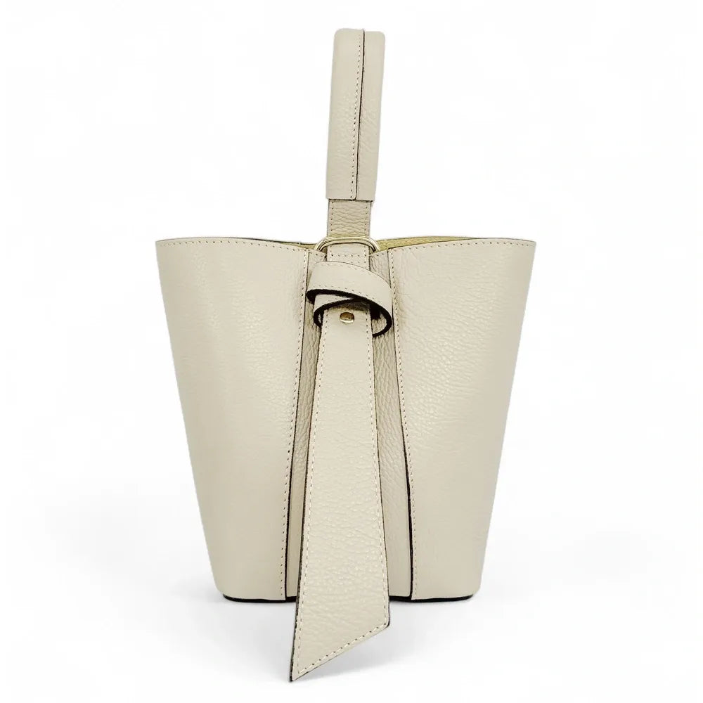 Sac seau et pochette en cuir grainé BIRDIE Taupe clair