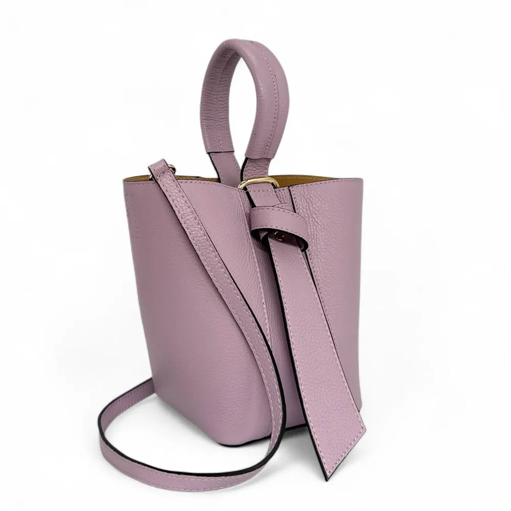 Sac seau et pochette en cuir grainé BIRDIE Lilas