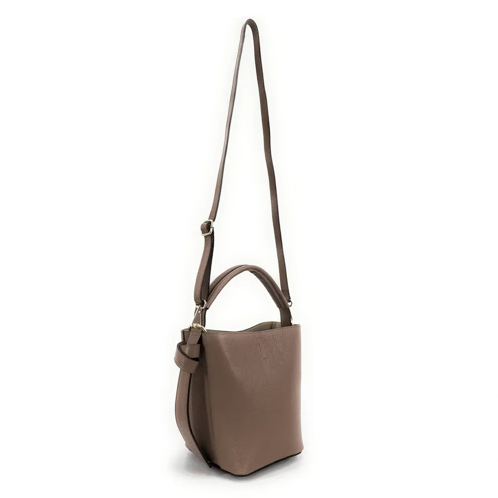 Sac seau et pochette en cuir grainé BIRDIE Taupe foncé