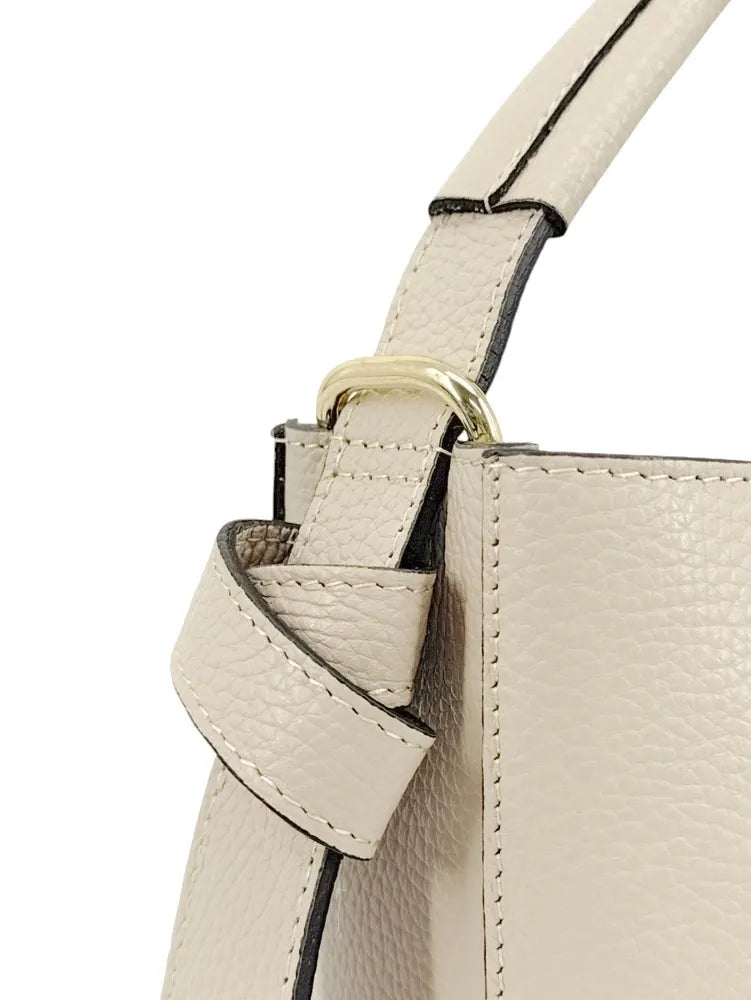 Sac seau et pochette en cuir grainé BIRDIE Taupe clair