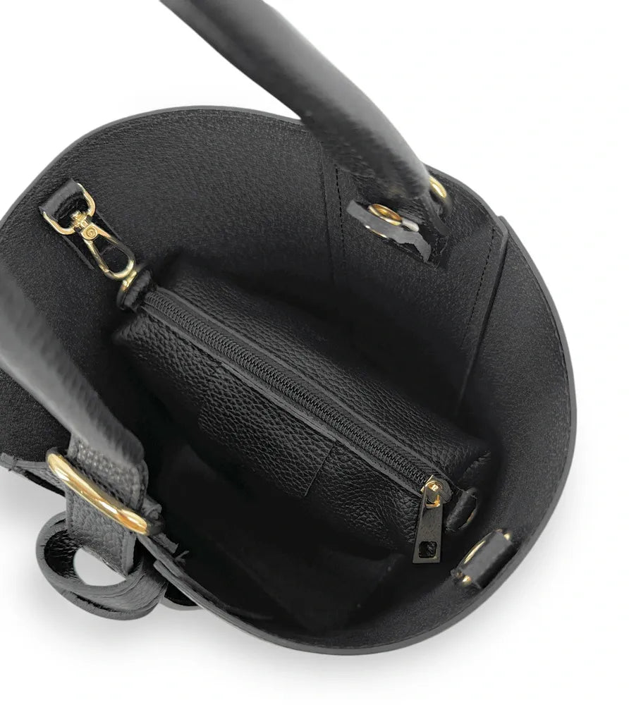Sac seau et pochette en cuir grainé BIRDIE Noir