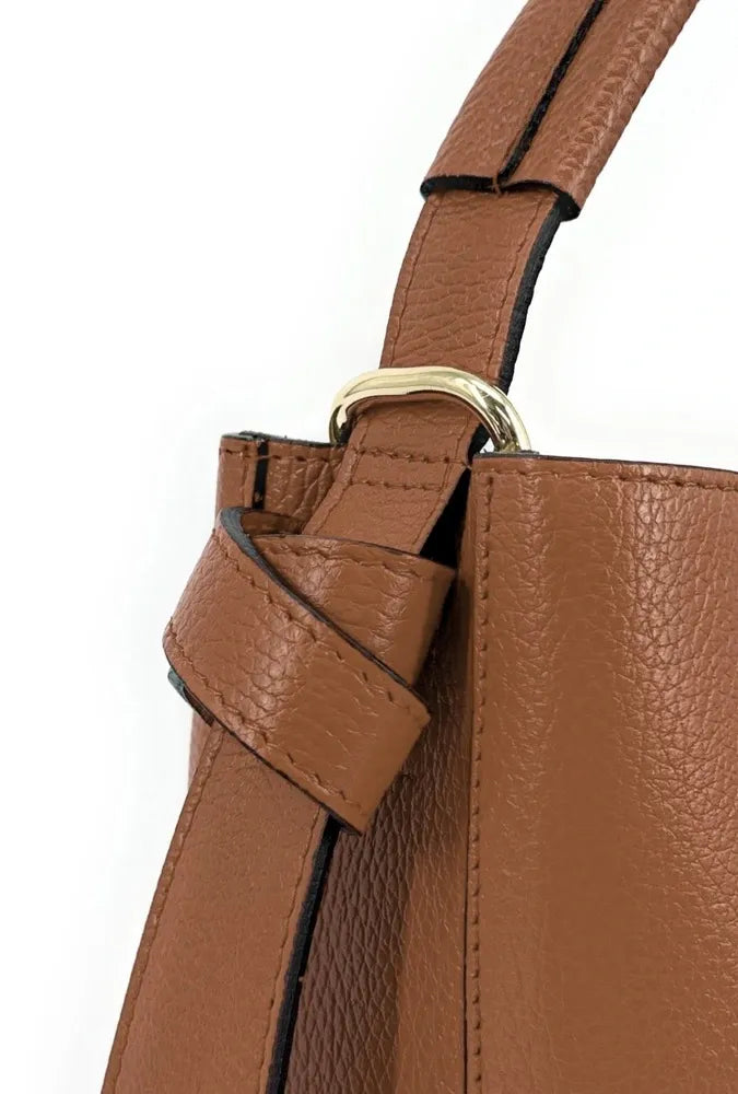 Sac seau et pochette en cuir grainé BIRDIE Camel foncé