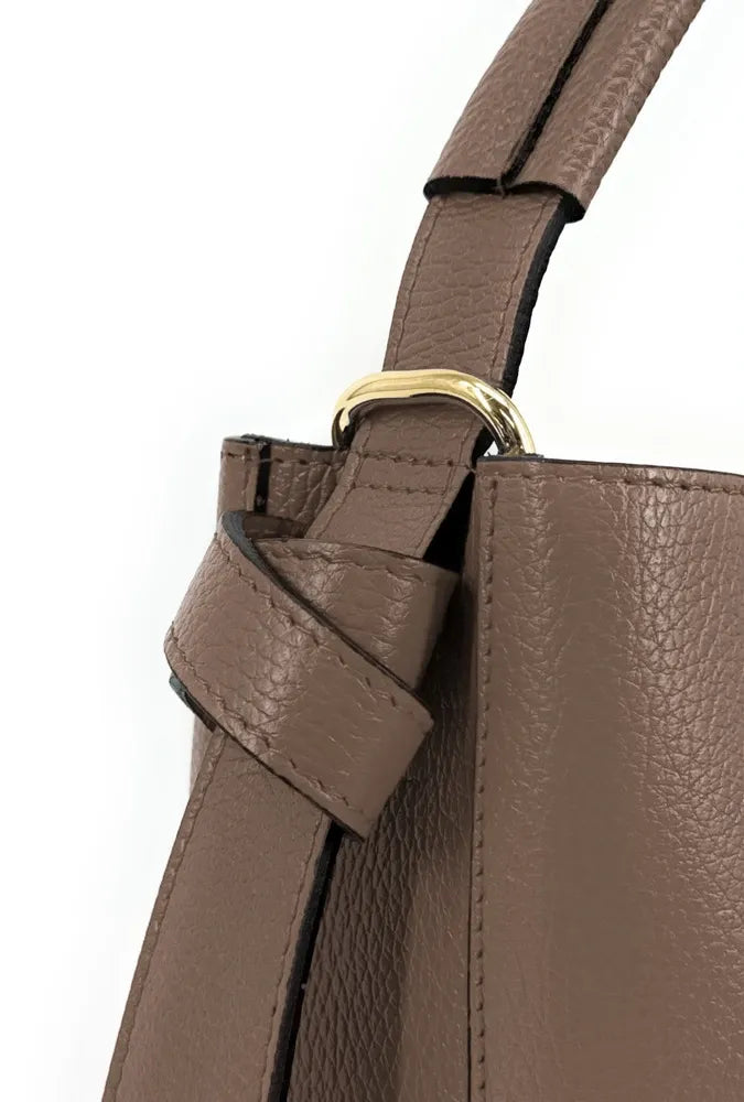 Sac seau et pochette en cuir grainé BIRDIE Taupe foncé