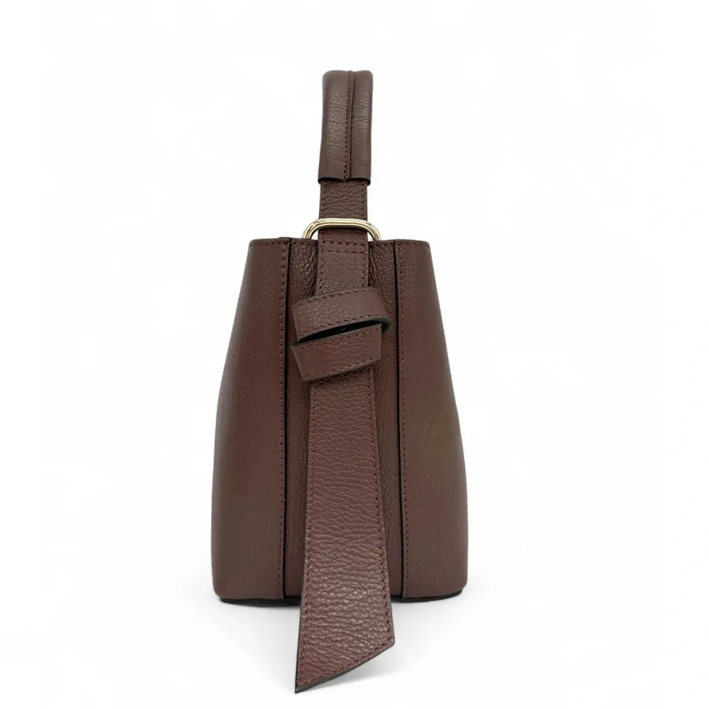 Sac seau et pochette en cuir grainé BIRDIE Chocolat