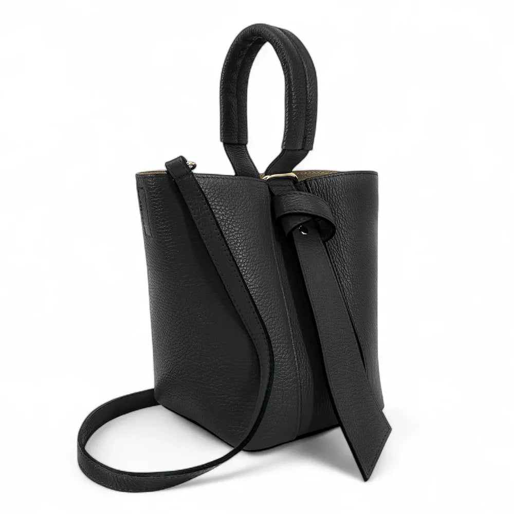 Sac seau et pochette en cuir grainé BIRDIE Noir
