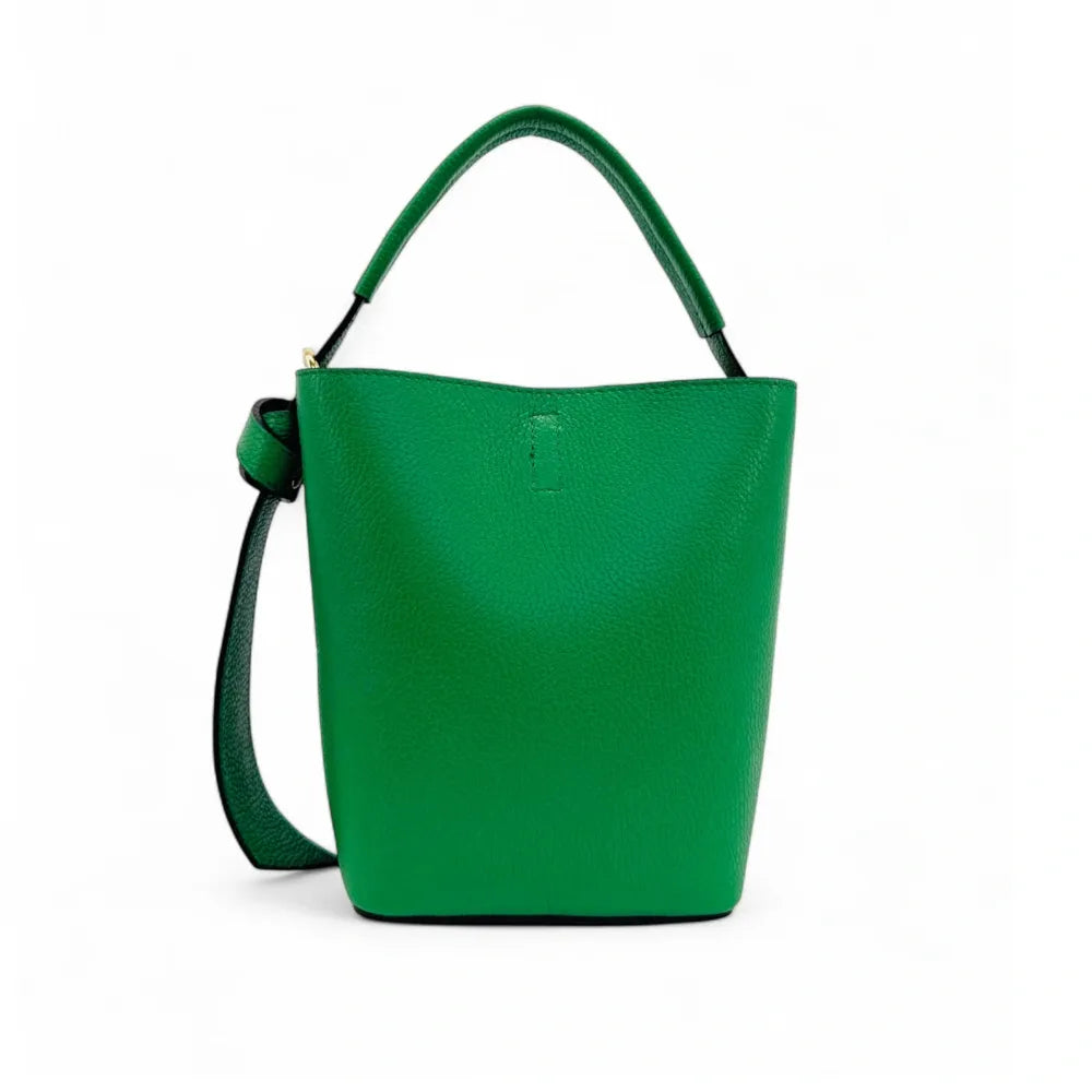 Sac seau et pochette en cuir grainé BIRDIE Vert anglais