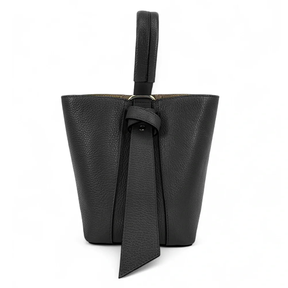 Sac seau et pochette en cuir grainé BIRDIE Noir
