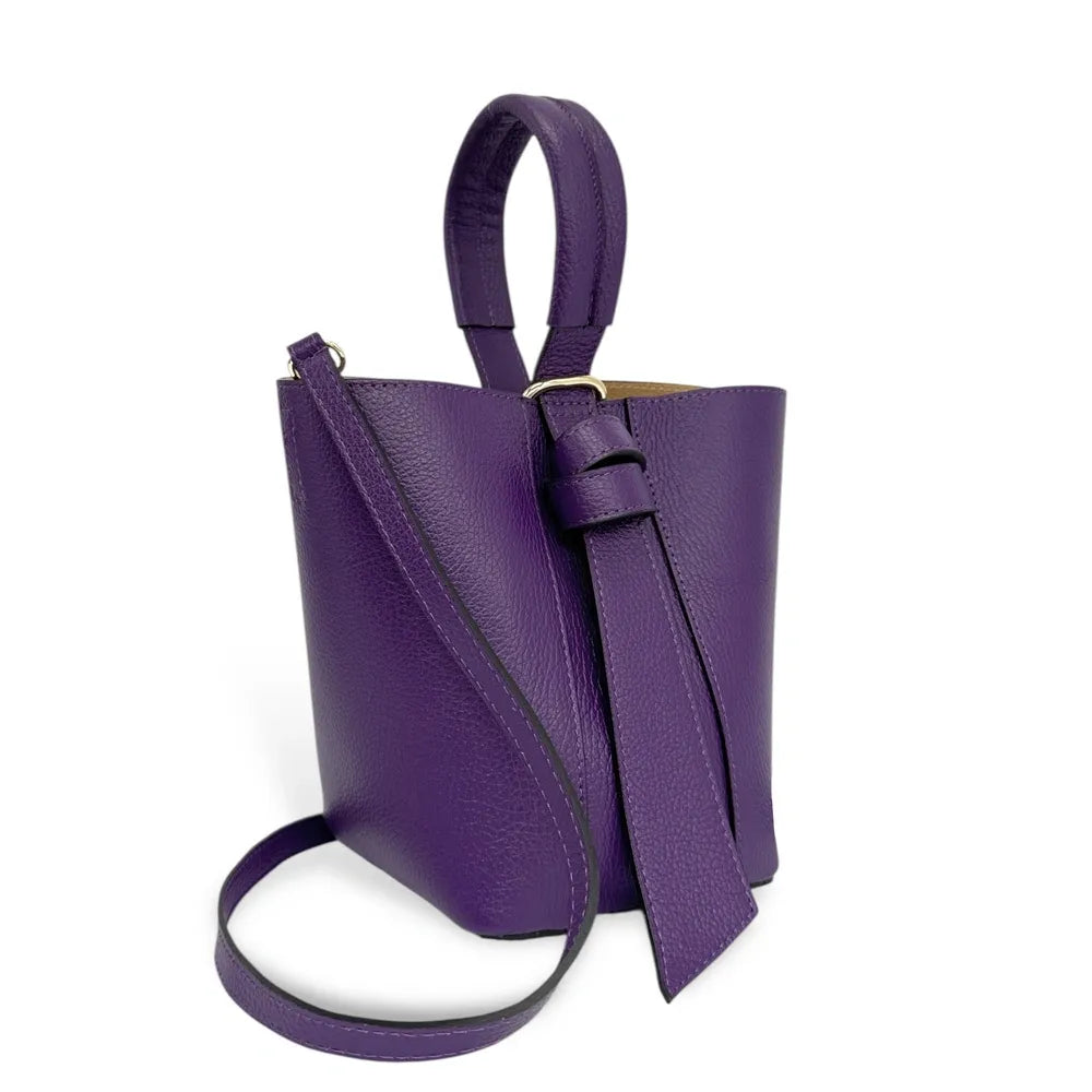 Sac seau et pochette en cuir grainé BIRDIE Violet