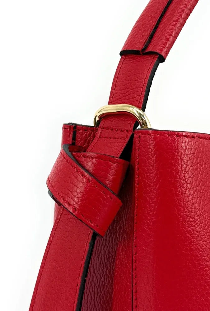 Sac seau et pochette en cuir grainé BIRDIE Rouge garance