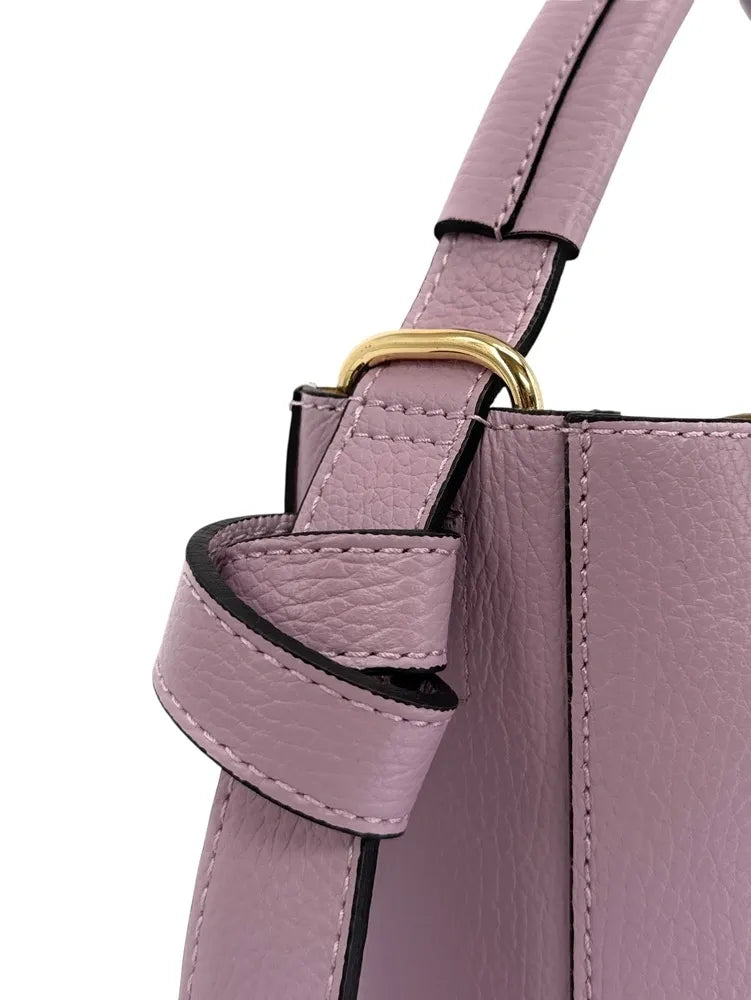Sac seau et pochette en cuir grainé BIRDIE Lilas