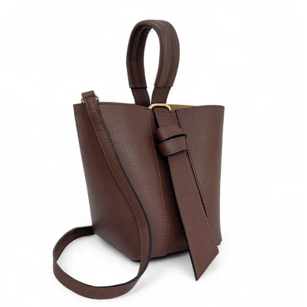Sac seau et pochette en cuir grainé BIRDIE Chocolat