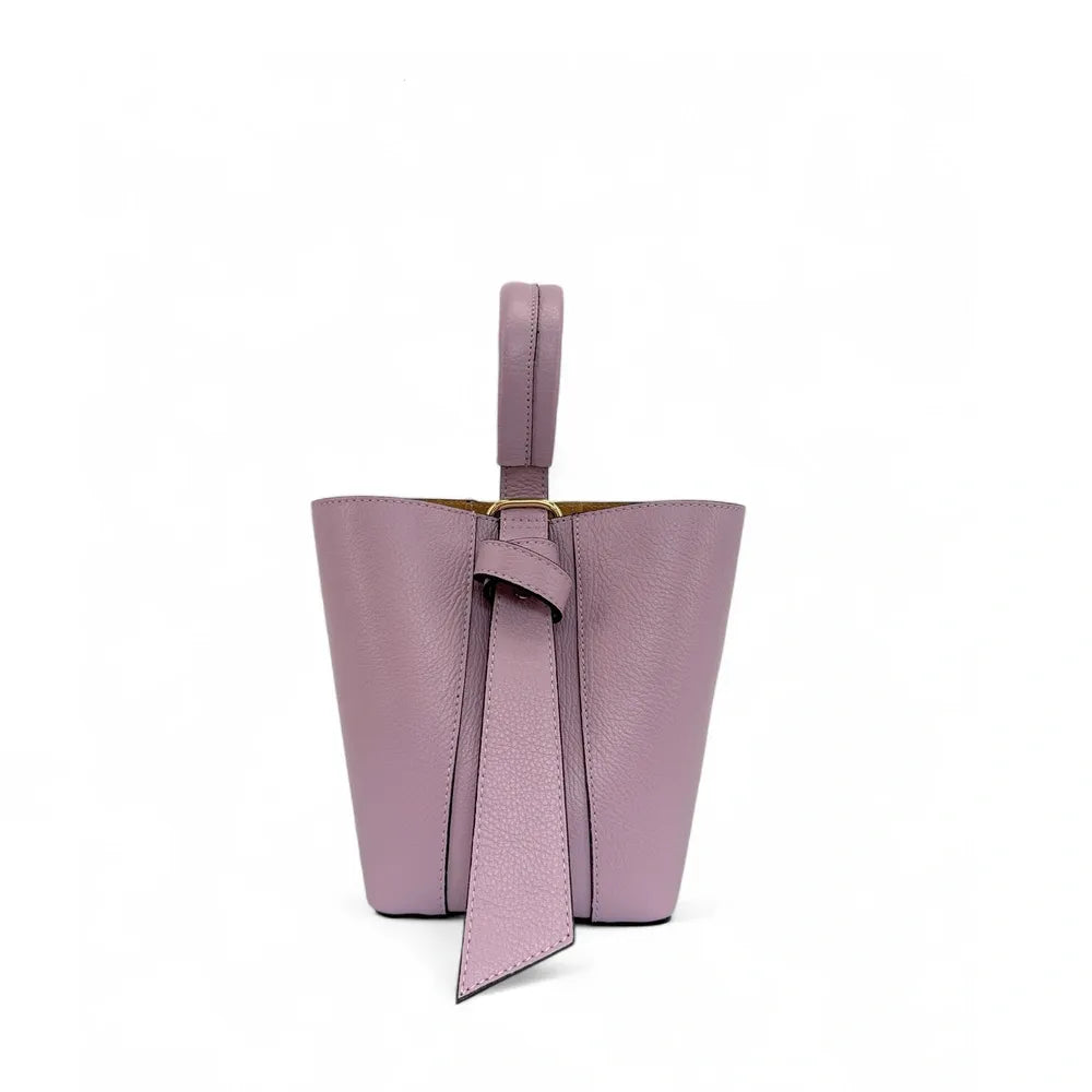 Sac seau et pochette en cuir grainé BIRDIE Lilas