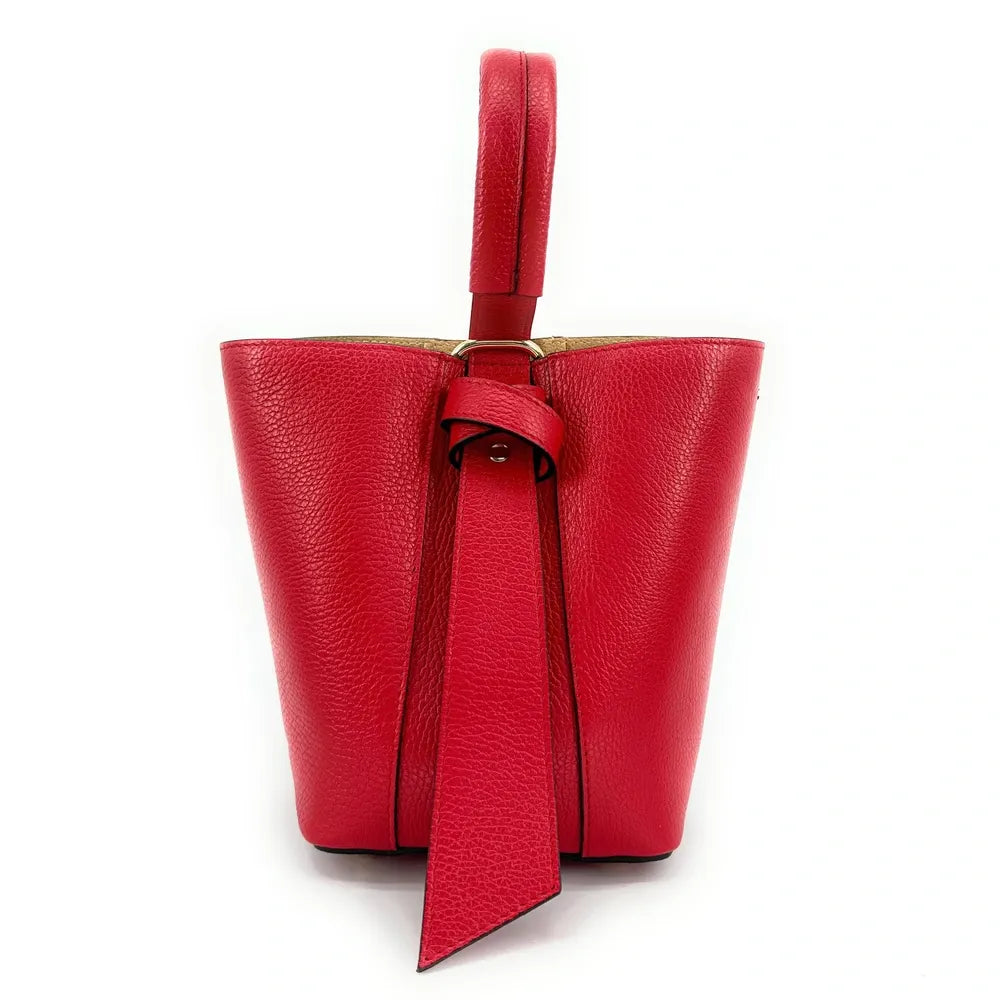 Sac seau et pochette en cuir grainé BIRDIE Rouge garance