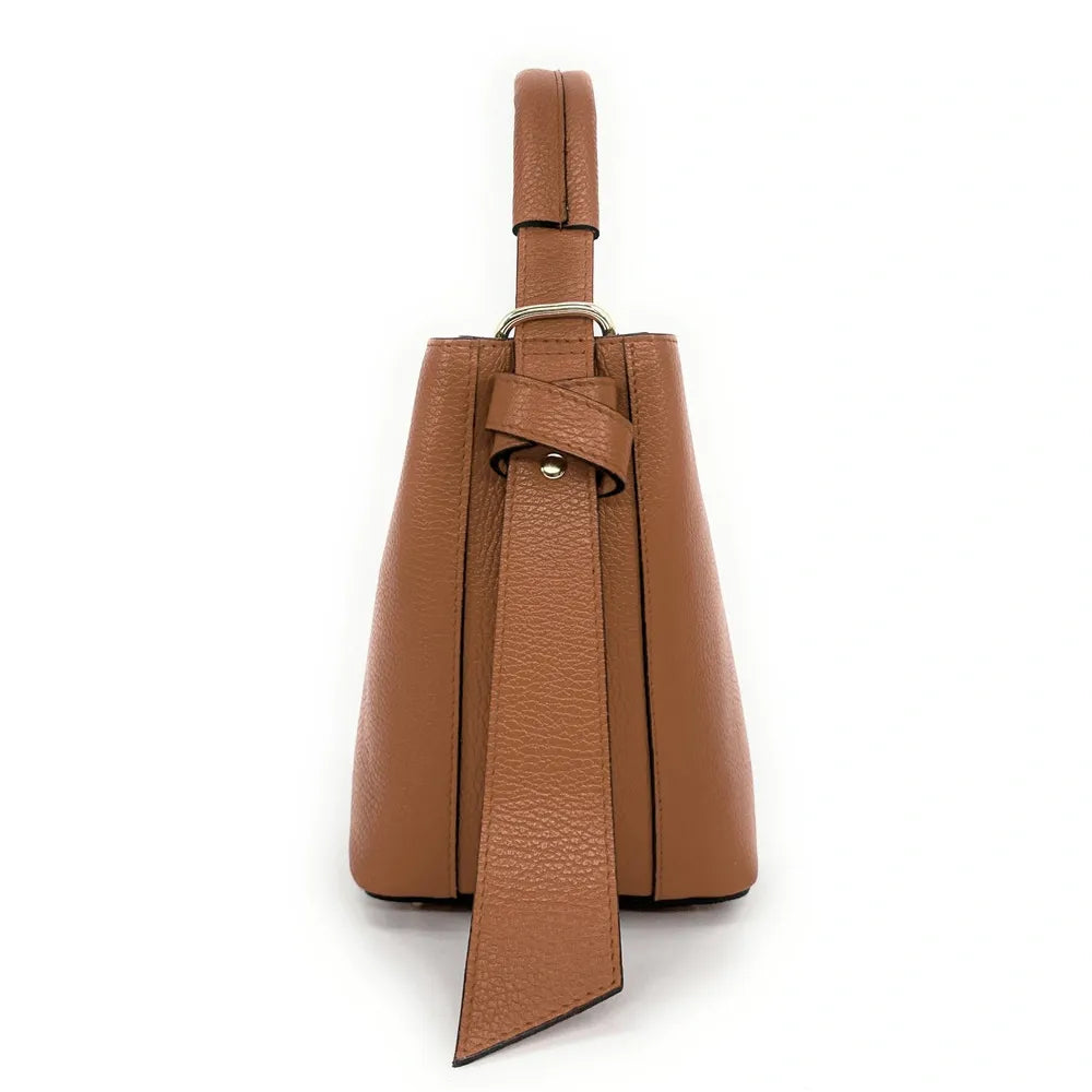 Sac seau et pochette en cuir grainé BIRDIE Camel foncé