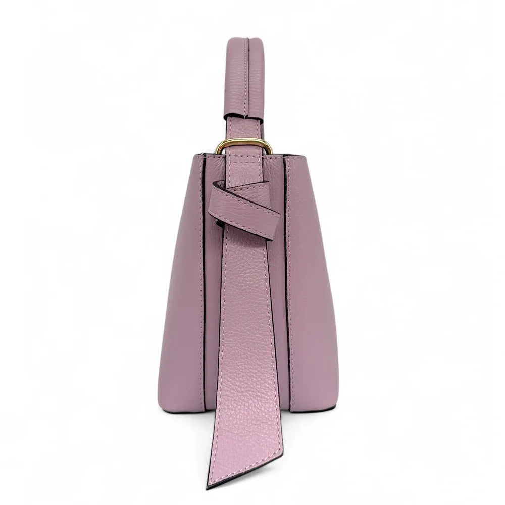 Sac seau et pochette en cuir grainé BIRDIE Lilas