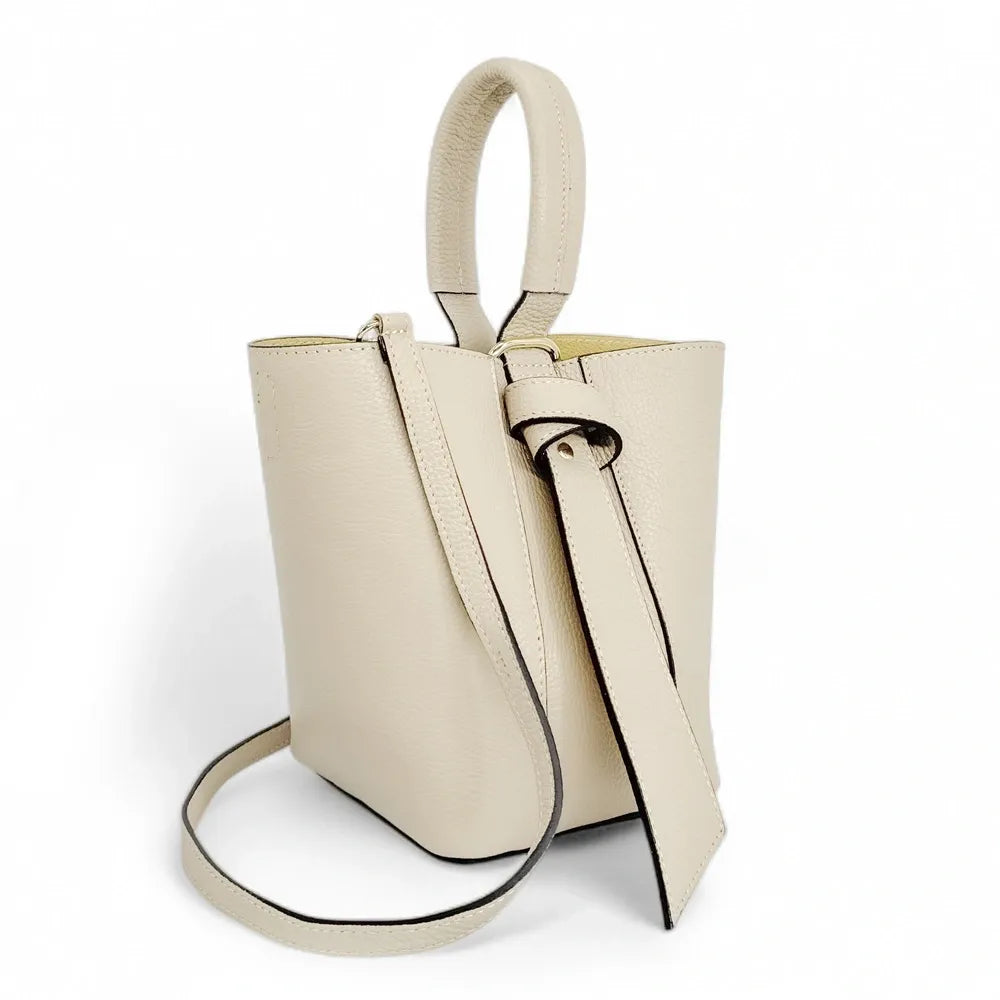 Sac seau et pochette en cuir grainé BIRDIE Taupe clair