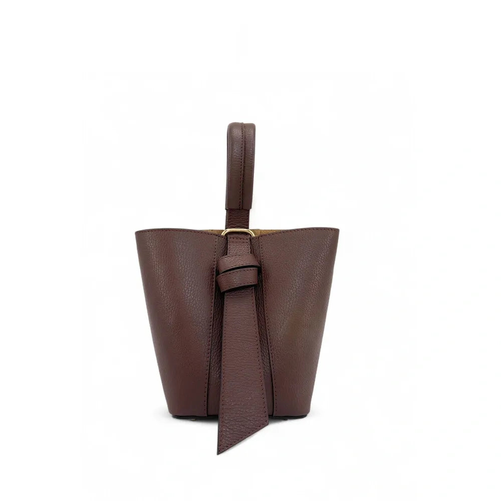Sac seau et pochette en cuir grainé BIRDIE Chocolat