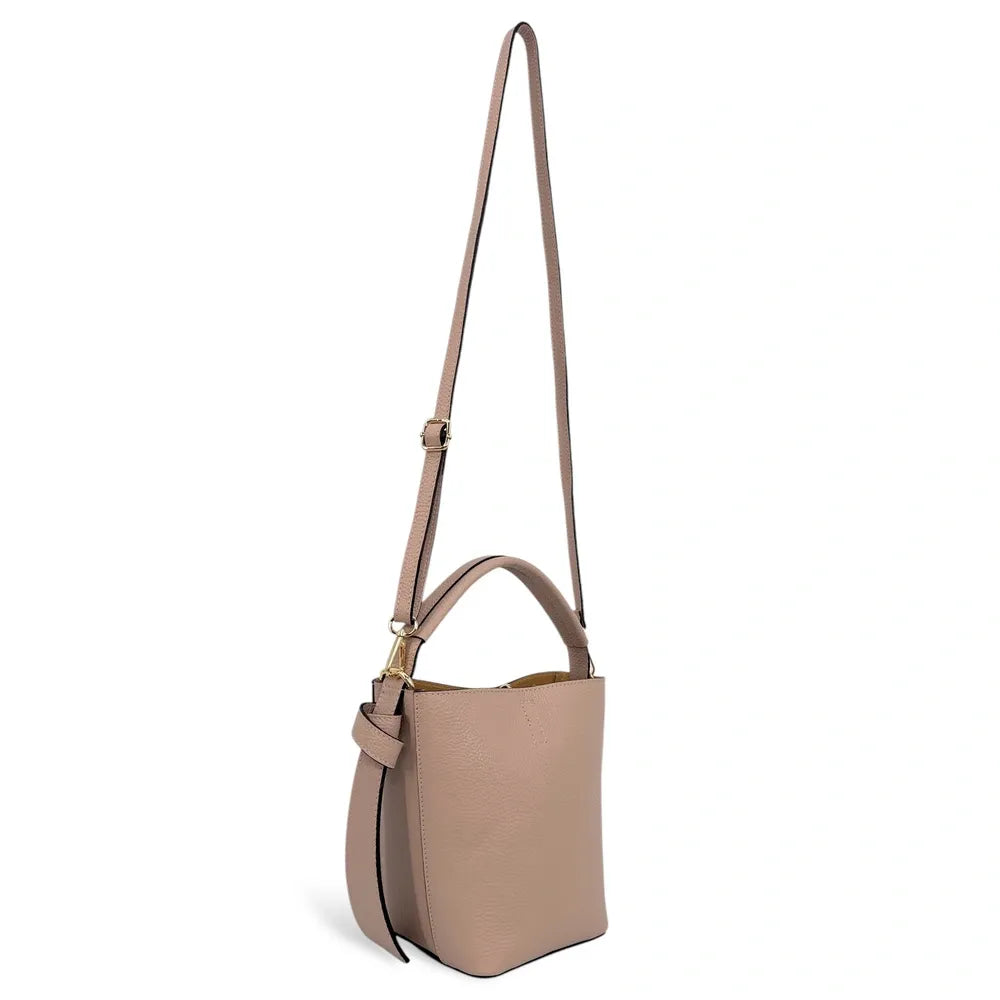 Sac seau et pochette en cuir grainé BIRDIE Rose nude