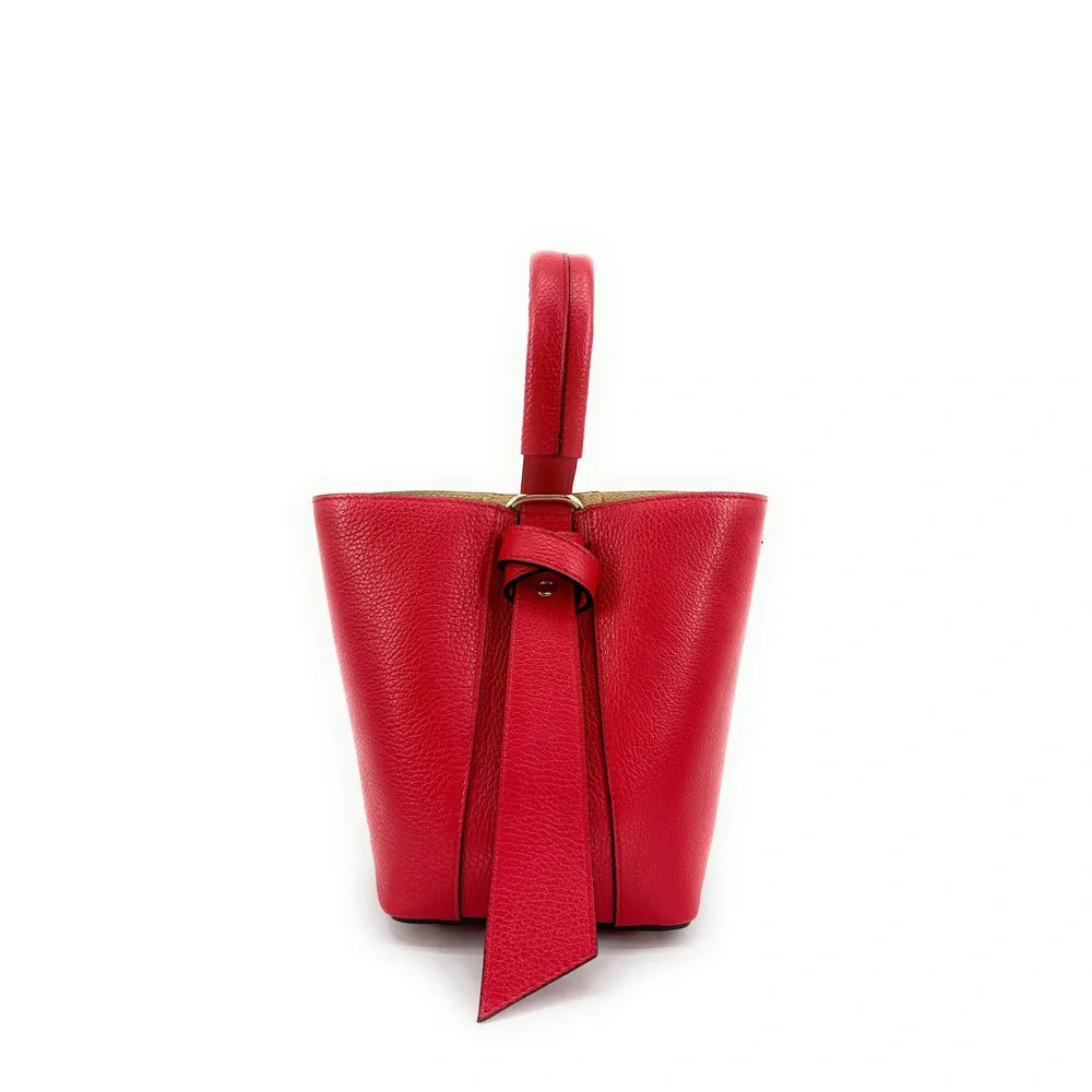 Sac seau et pochette en cuir grainé BIRDIE Rouge garance