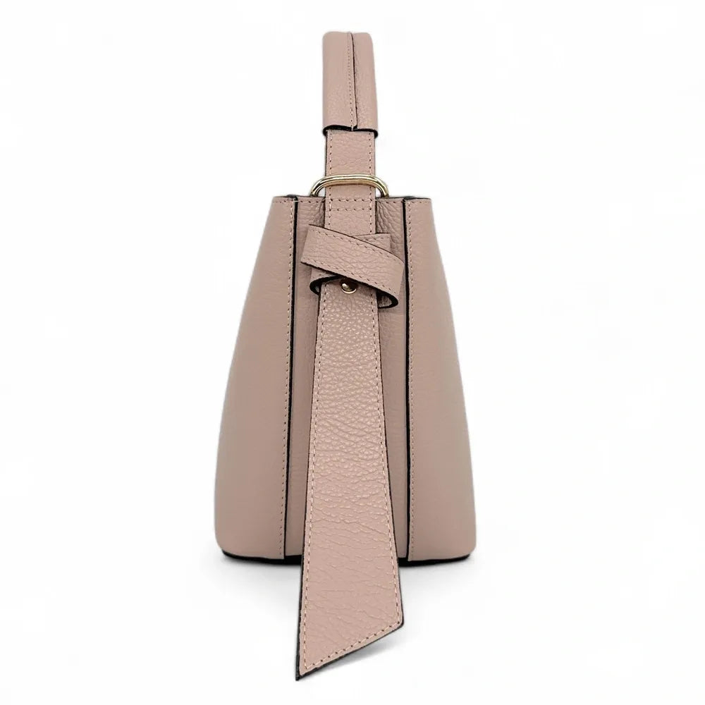 Sac seau et pochette en cuir grainé BIRDIE Rose nude