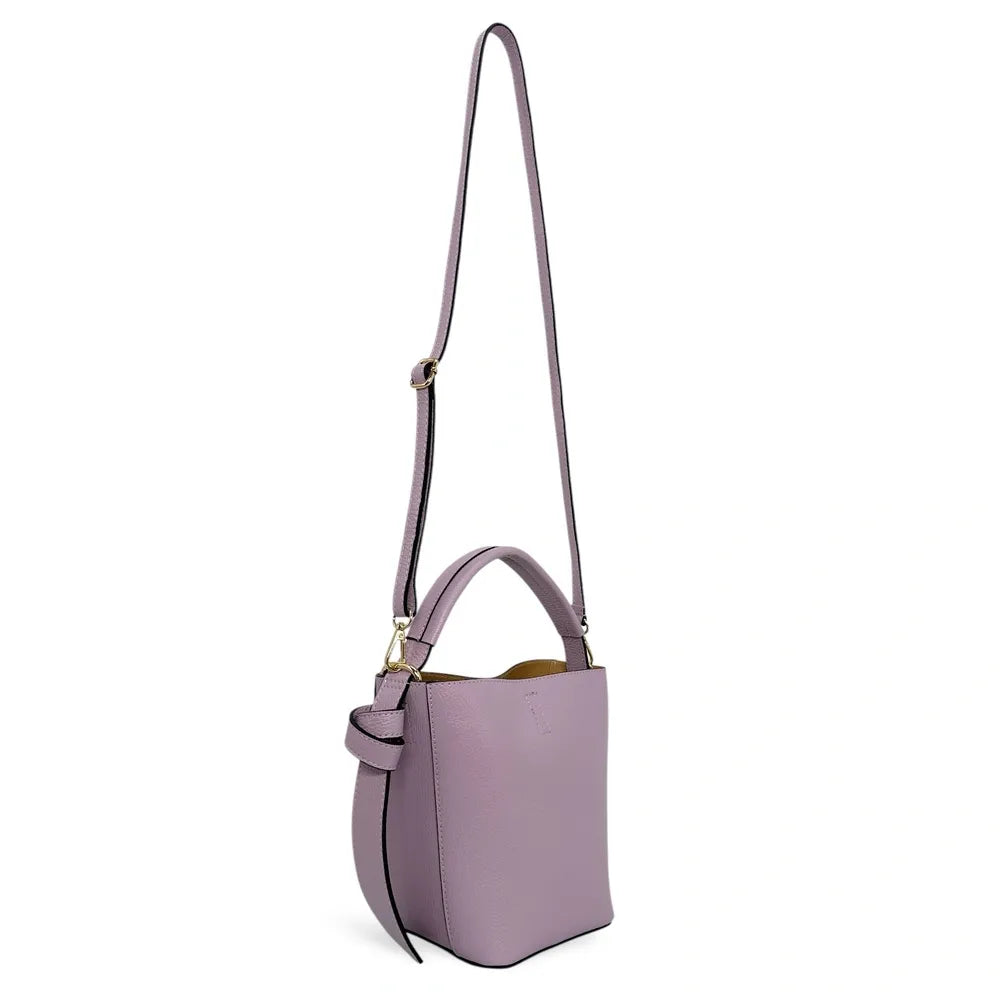 Sac seau et pochette en cuir grainé BIRDIE Lilas