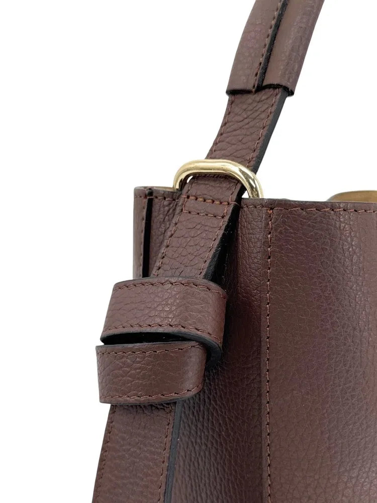 Sac seau et pochette en cuir grainé BIRDIE Chocolat