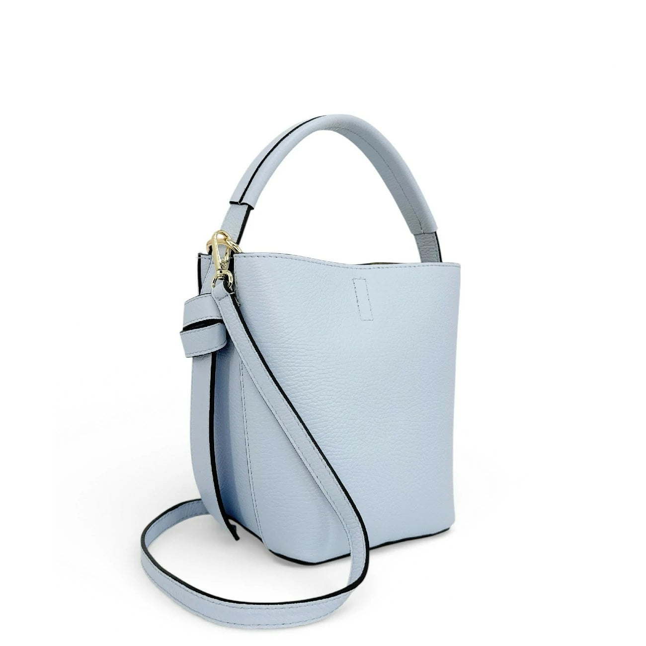 Sac seau et pochette en cuir grainé BIRDIE Bleu pastel