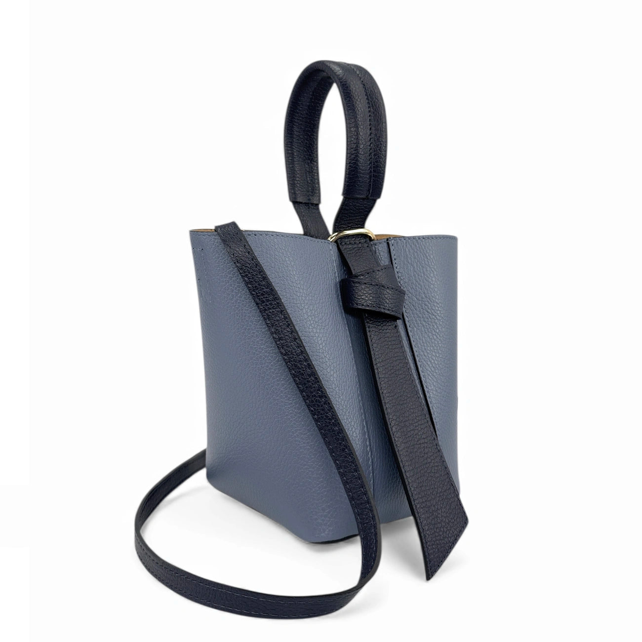 Grained leather bucket bag and pocket BIRDIE Purple