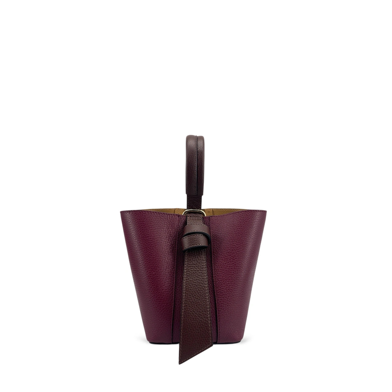 Grained leather bucket bag and pocket BIRDIE Purple