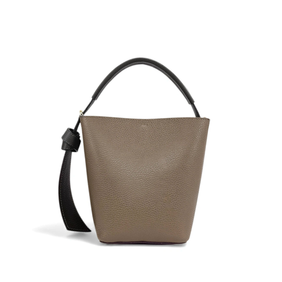 Beuteltasche und Clutch aus genarbtem Leder BIRDIE Schwarz und Dunkeltaupe