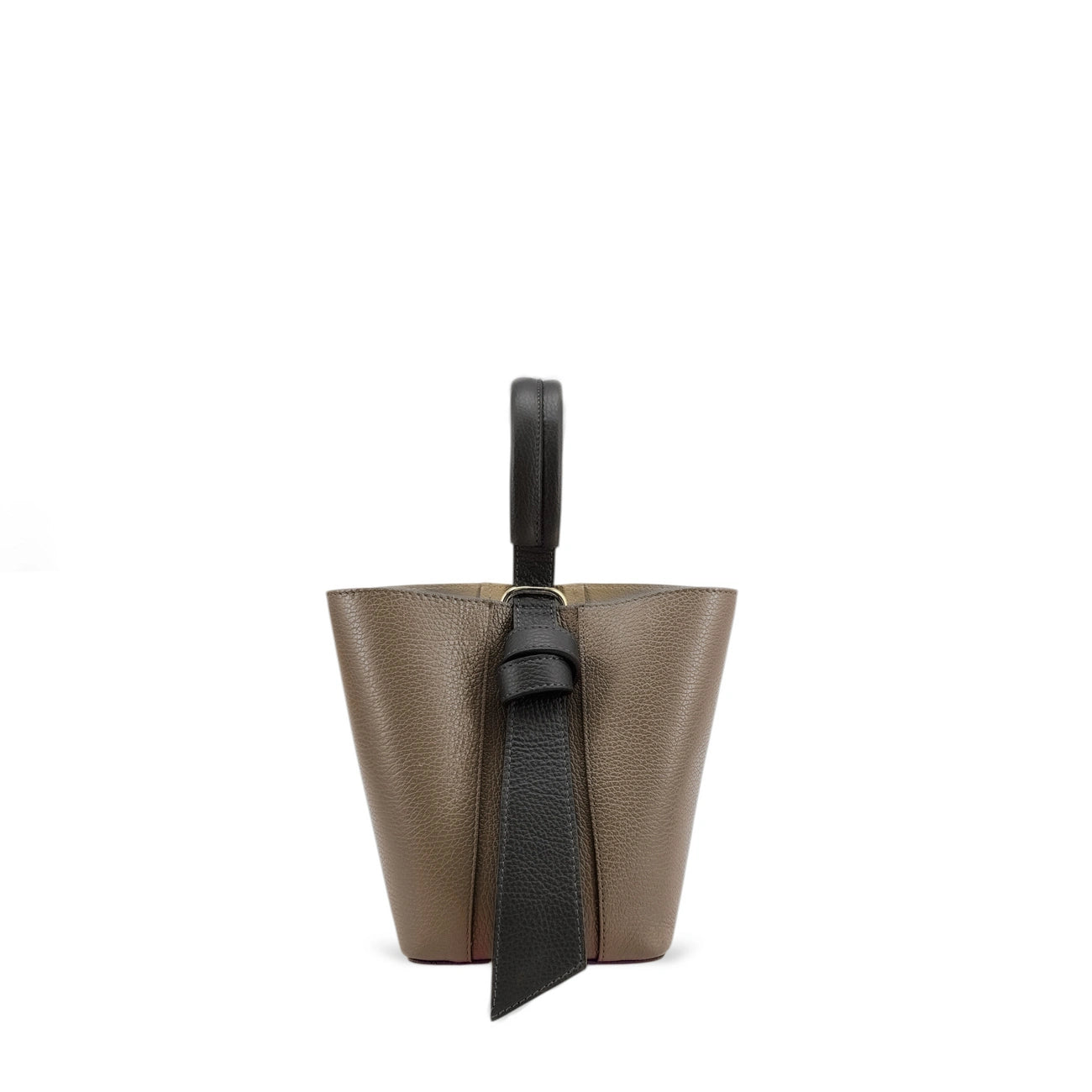 Grained leather bucket bag and pocket BIRDIE Purple