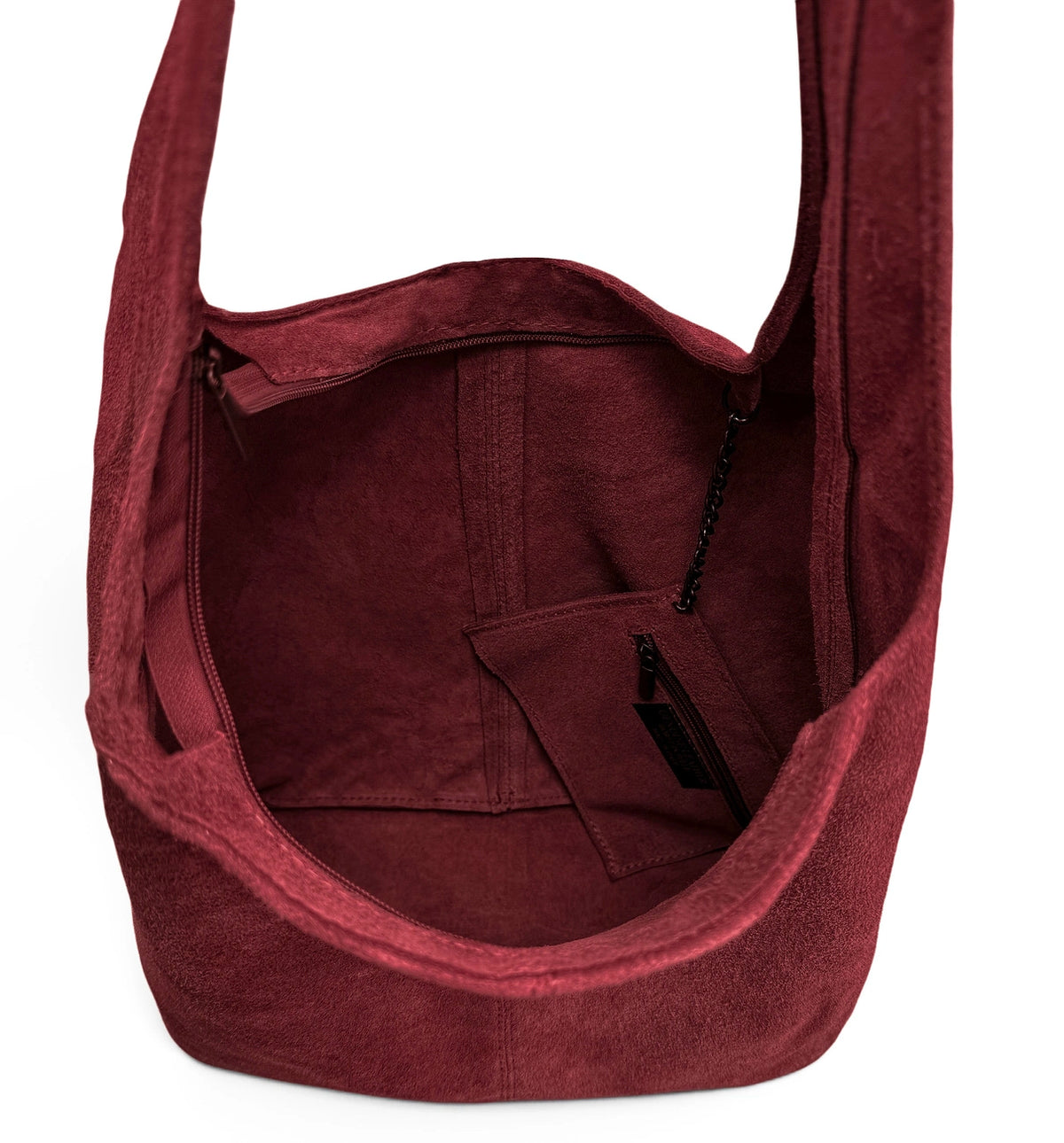 EVA Bordeaux Red suede HOBO-shaped handbag