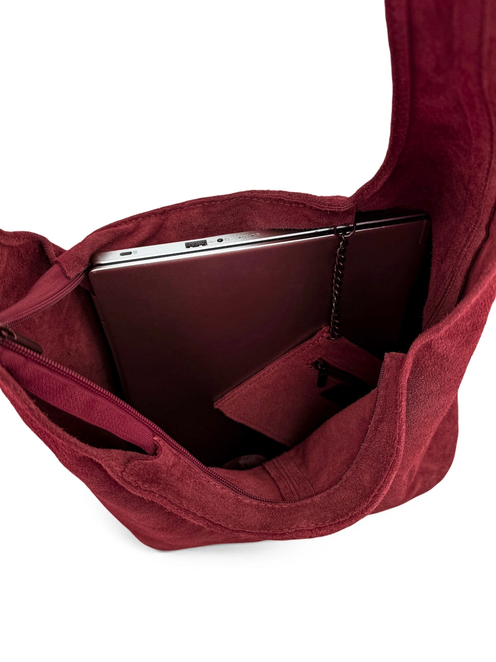EVA Bordeaux Red suede HOBO-shaped handbag