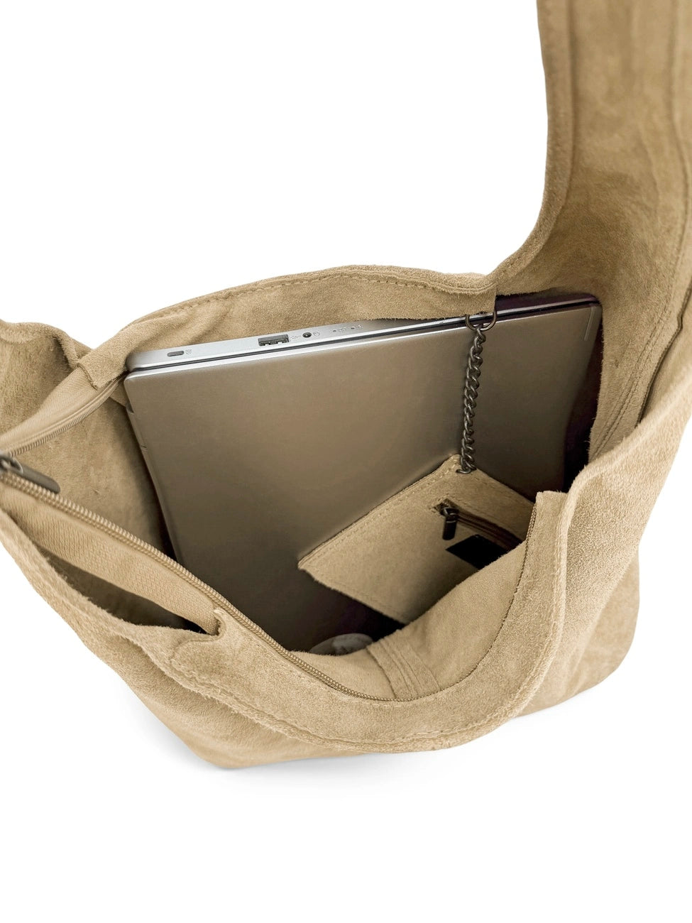 Handtasche in HOBO-Form aus Wildleder EVA Helltaupe