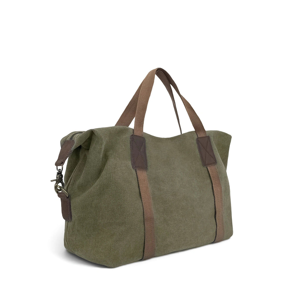 HAO canvas and raw leather weekend bag, Olive green