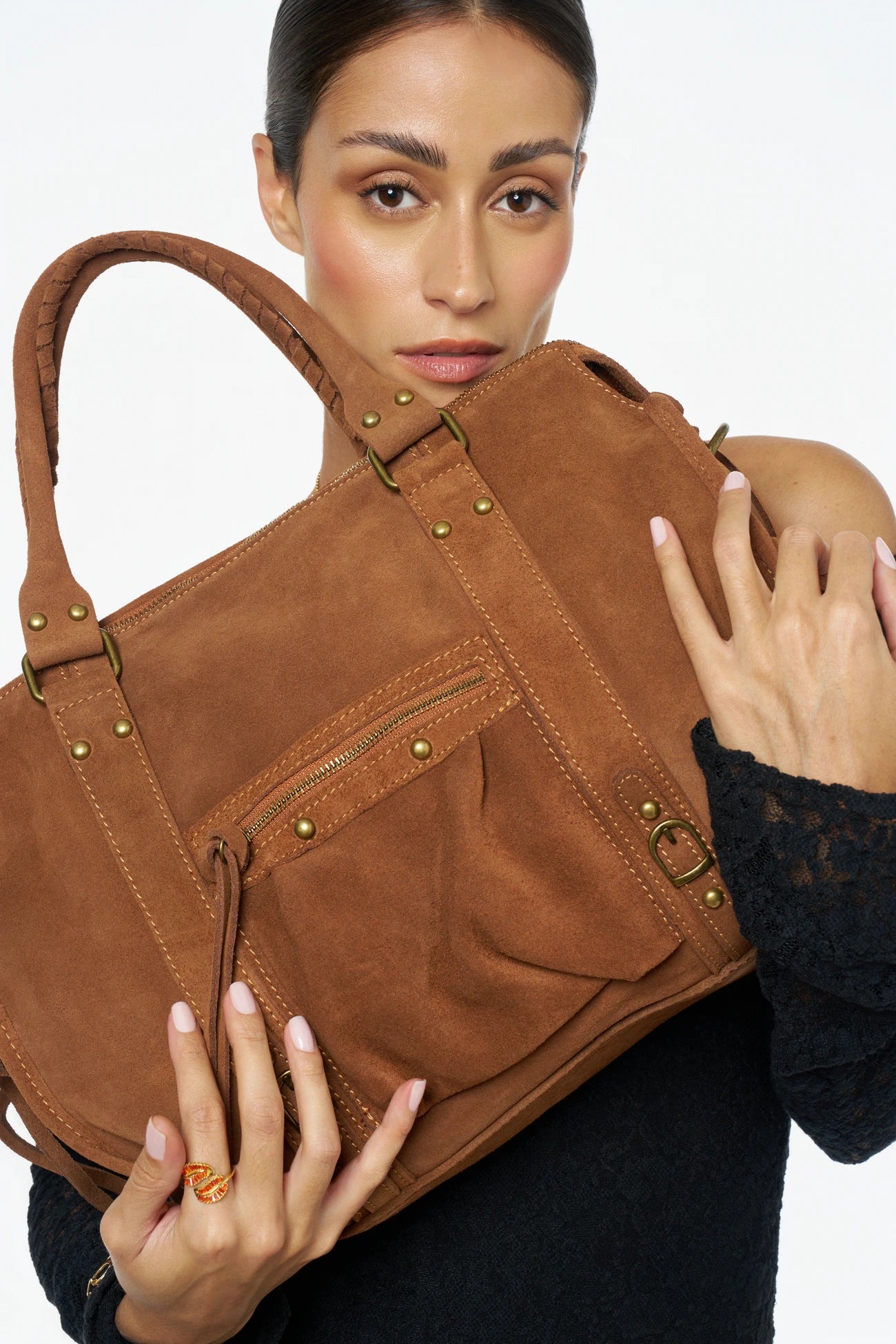 Sac à main en daim STORM SUEDE Cannelle